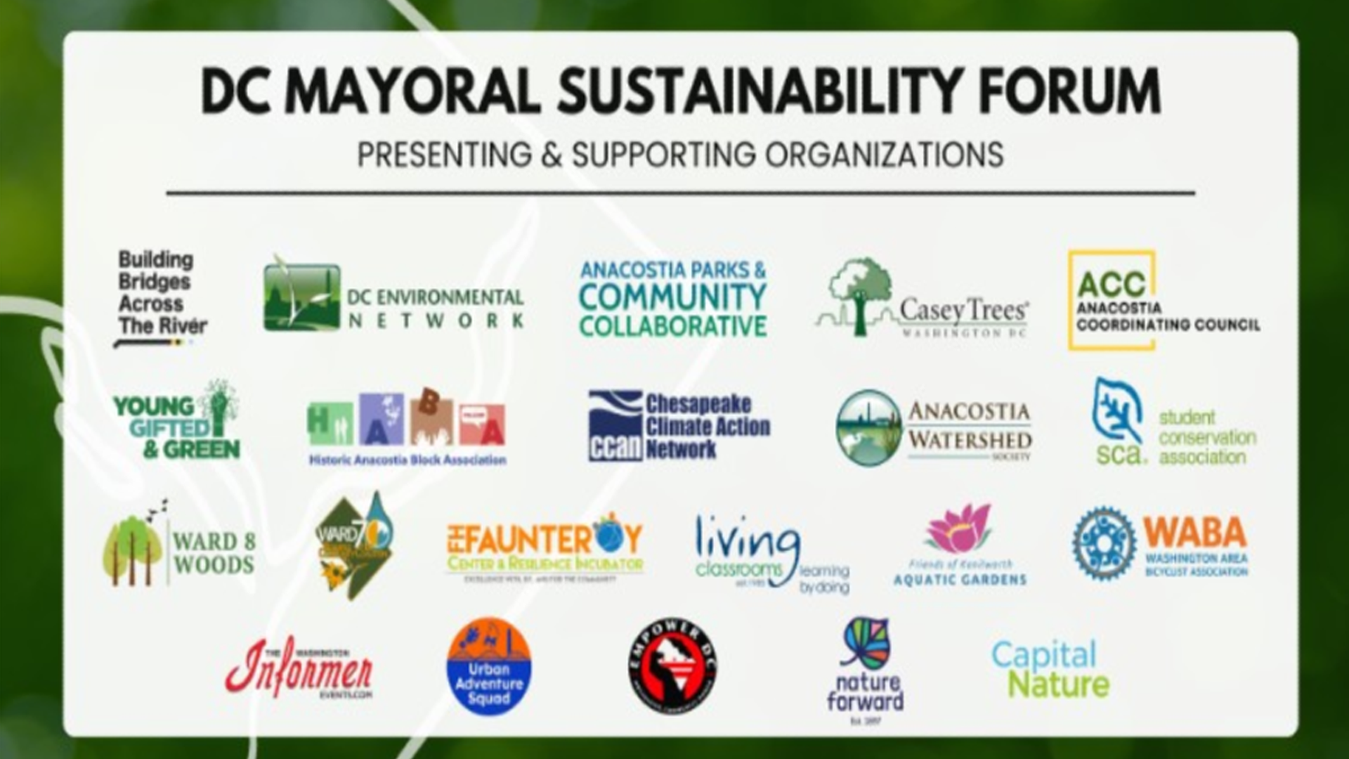 DC Mayoral Sustainability Forum Slide Photo